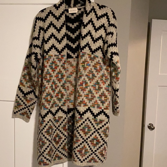 Dreamers Sweaters - Dreamers Southwest Aztec Rainbow Open Front Cardigan | S/M